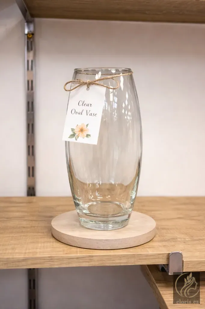 Jarrón de cristal transparente con forma ovalada